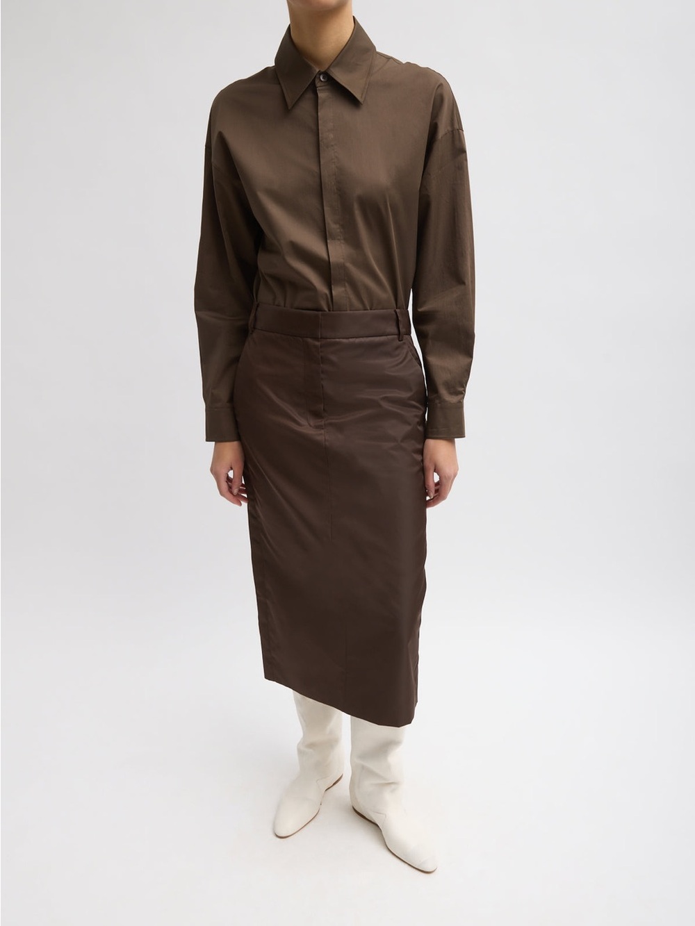 NWT Tibi Eco Nylon Midi Trouser Skirt Brown Size 00